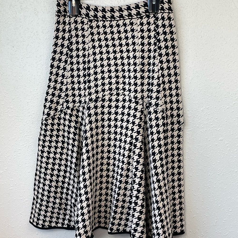 Black & White Houndstooth A-Line Midi Skirt NEW